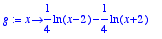g := proc (x) options operator, arrow; 1/4*ln(x-2)-...